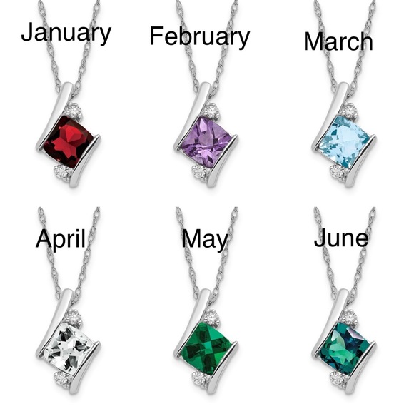 Sterling Silver Gemstone & Diamond Charm Pendant Necklace Square Checkerboard - Picture 4 of 16